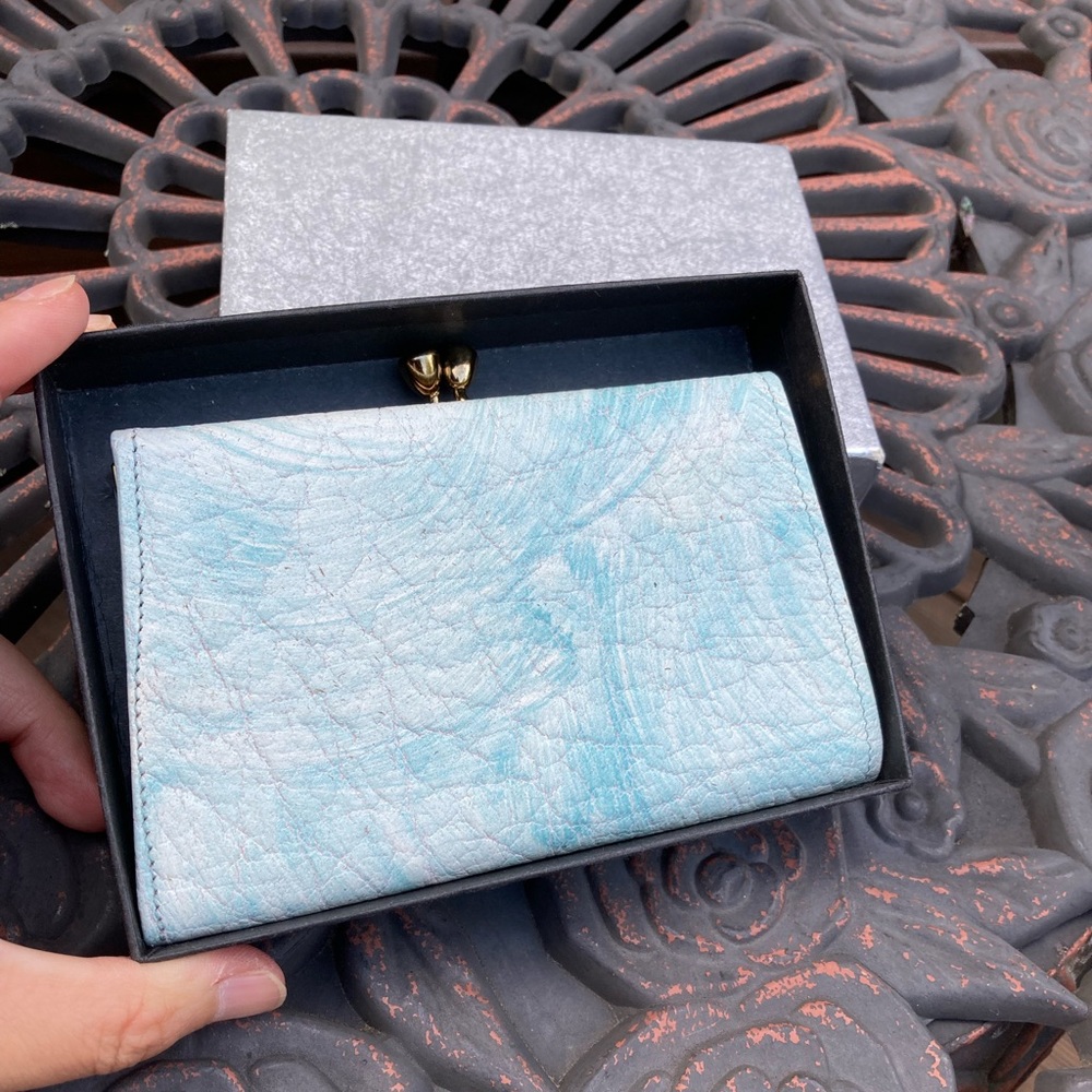NWT Vintage 60s 70s Blue Mele Italian Carrara Steerhide Leather Wallet with Box